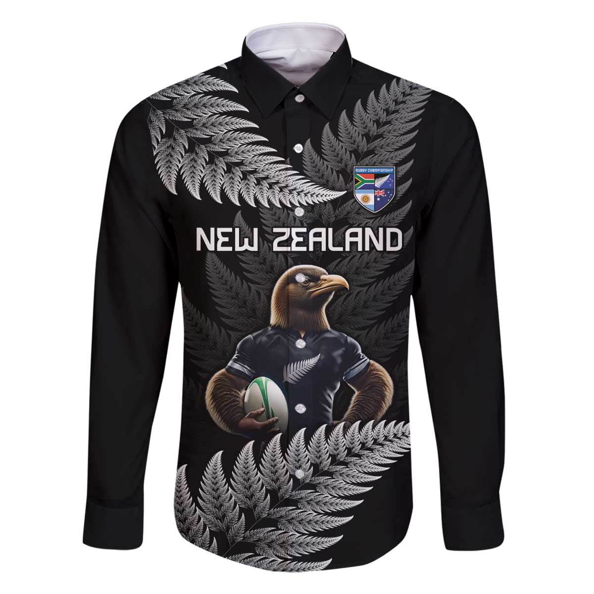 New Zealand Rugby Custom Family Matching Off The Shoulder Long Sleeve Dress and Hawaiian Shirt Glory Be To Black Silver-fern LT9 Dad's Shirt - Long Sleeve Black - Polynesian Pride