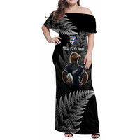 New Zealand Rugby Custom Family Matching Off Shoulder Maxi Dress and Hawaiian Shirt Glory Be To Black Silver-fern LT9 Mom's Dress Black - Polynesian Pride
