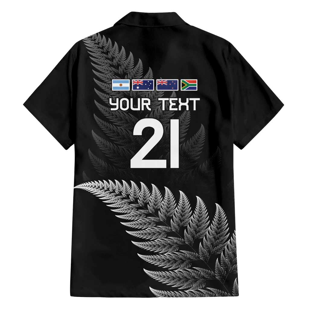 New Zealand Rugby Custom Family Matching Off Shoulder Short Dress and Hawaiian Shirt Glory Be To Black Silver-fern LT9 - Polynesian Pride