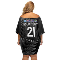 New Zealand Rugby Custom Family Matching Off Shoulder Short Dress and Hawaiian Shirt Glory Be To Black Silver-fern LT9 - Polynesian Pride