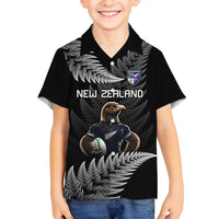 New Zealand Rugby Custom Family Matching Off Shoulder Short Dress and Hawaiian Shirt Glory Be To Black Silver-fern LT9 Son's Shirt Black - Polynesian Pride