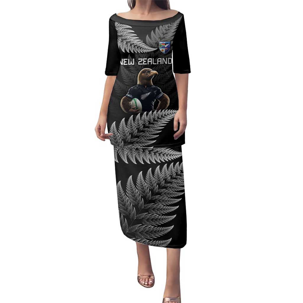 New Zealand Rugby Custom Family Matching Puletasi and Hawaiian Shirt Glory Be To Black Silver-fern LT9 Mom's Dress Black - Polynesian Pride
