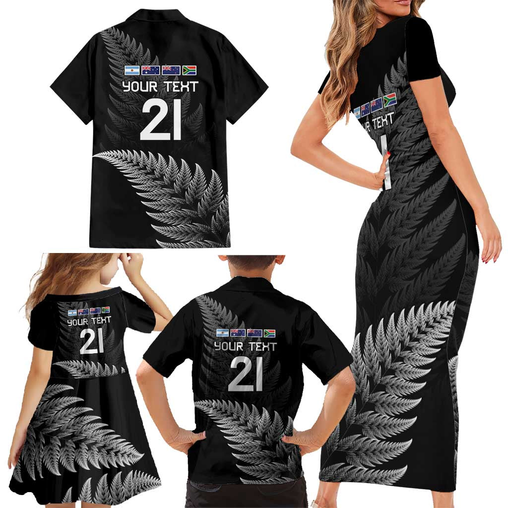 New Zealand Rugby Custom Family Matching Short Sleeve Bodycon Dress and Hawaiian Shirt Glory Be To Black Silver-fern LT9 - Polynesian Pride