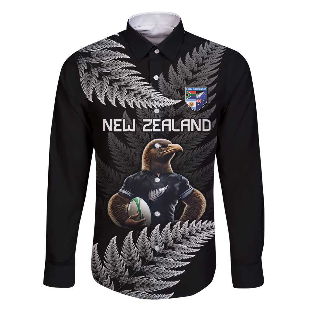 New Zealand Rugby Custom Family Matching Short Sleeve Bodycon Dress and Hawaiian Shirt Glory Be To Black Silver-fern LT9 Dad's Shirt - Long Sleeve Black - Polynesian Pride