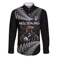 New Zealand Rugby Custom Family Matching Short Sleeve Bodycon Dress and Hawaiian Shirt Glory Be To Black Silver-fern LT9 Dad's Shirt - Long Sleeve Black - Polynesian Pride