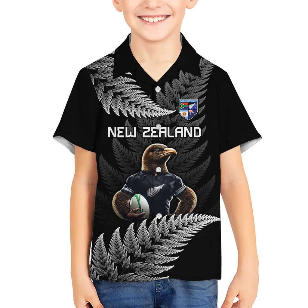 New Zealand Rugby Custom Family Matching Short Sleeve Bodycon Dress and Hawaiian Shirt Glory Be To Black Silver-fern LT9 Son's Shirt Black - Polynesian Pride