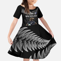 New Zealand Rugby Custom Family Matching Summer Maxi Dress and Hawaiian Shirt Glory Be To Black Silver-fern LT9 Daughter's Dress Black - Polynesian Pride
