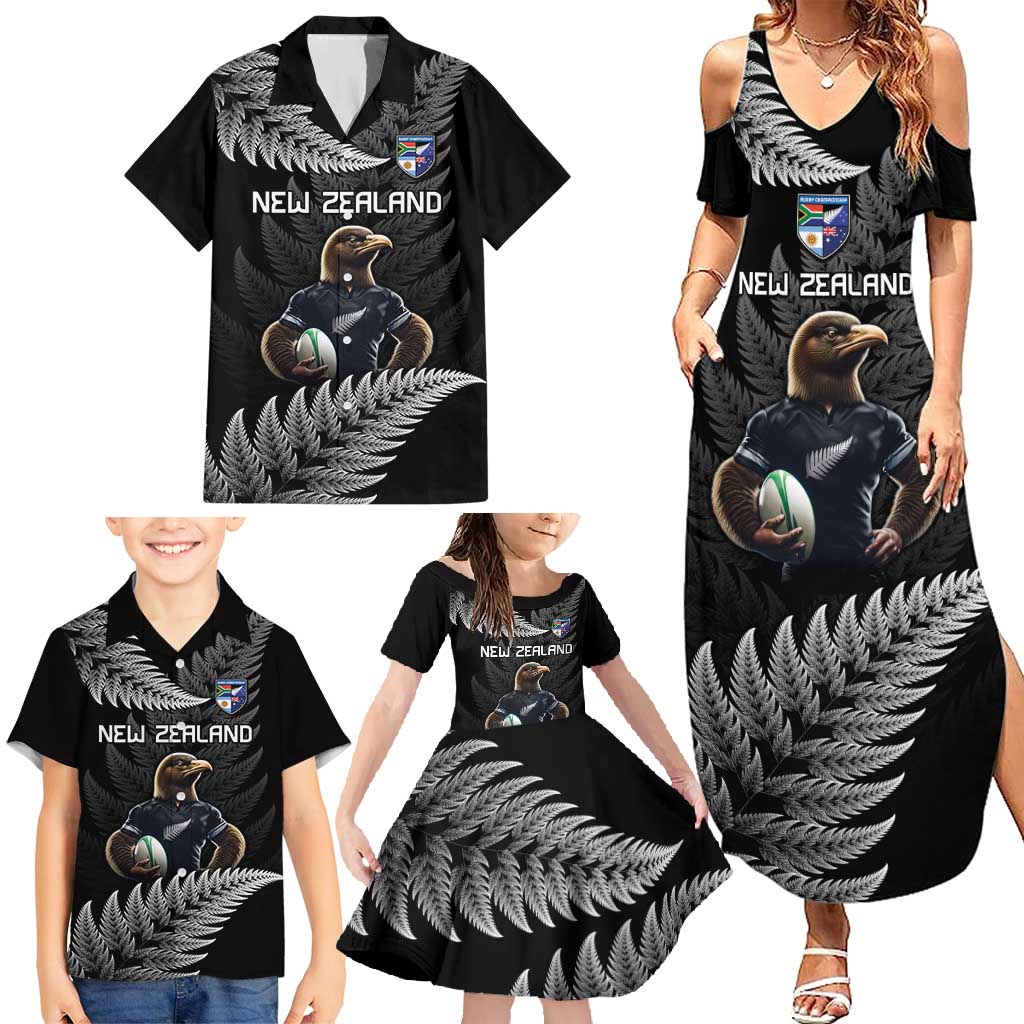 New Zealand Rugby Custom Family Matching Summer Maxi Dress and Hawaiian Shirt Glory Be To Black Silver-fern LT9 - Polynesian Pride