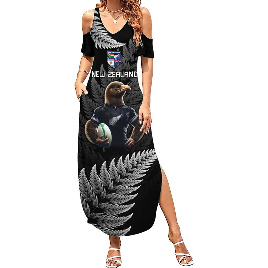New Zealand Rugby Custom Family Matching Summer Maxi Dress and Hawaiian Shirt Glory Be To Black Silver-fern LT9 Mom's Dress Black - Polynesian Pride