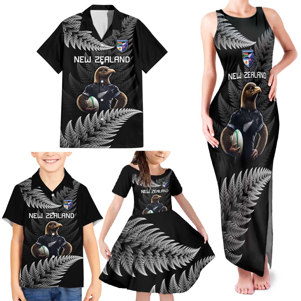 New Zealand Rugby Custom Family Matching Tank Maxi Dress and Hawaiian Shirt Glory Be To Black Silver-fern LT9 - Polynesian Pride