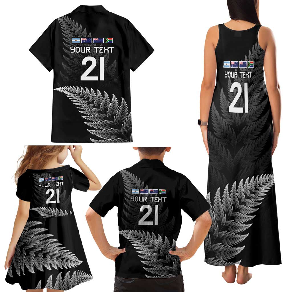 New Zealand Rugby Custom Family Matching Tank Maxi Dress and Hawaiian Shirt Glory Be To Black Silver-fern LT9 - Polynesian Pride