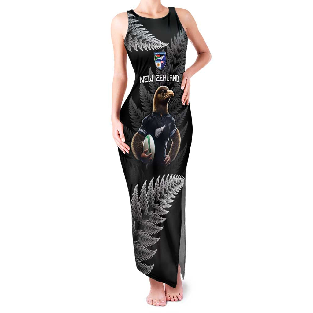New Zealand Rugby Custom Family Matching Tank Maxi Dress and Hawaiian Shirt Glory Be To Black Silver-fern LT9 Mom's Dress Black - Polynesian Pride