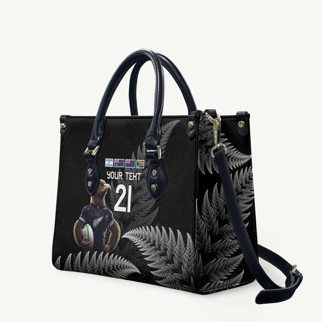 New Zealand Rugby Custom Leather Bag Glory Be To Black Silver-fern - Polynesian Pride