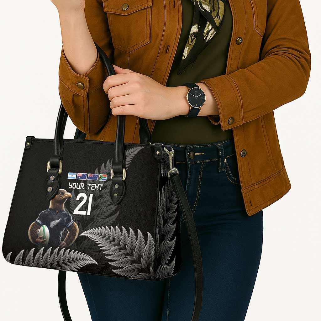 New Zealand Rugby Custom Leather Bag Glory Be To Black Silver-fern - Polynesian Pride
