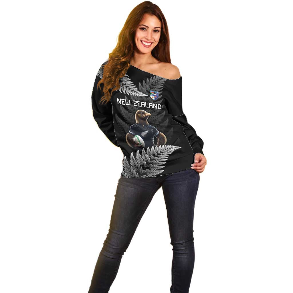 New Zealand Rugby Custom Off Shoulder Sweater Glory Be To Black Silver-fern - Polynesian Pride