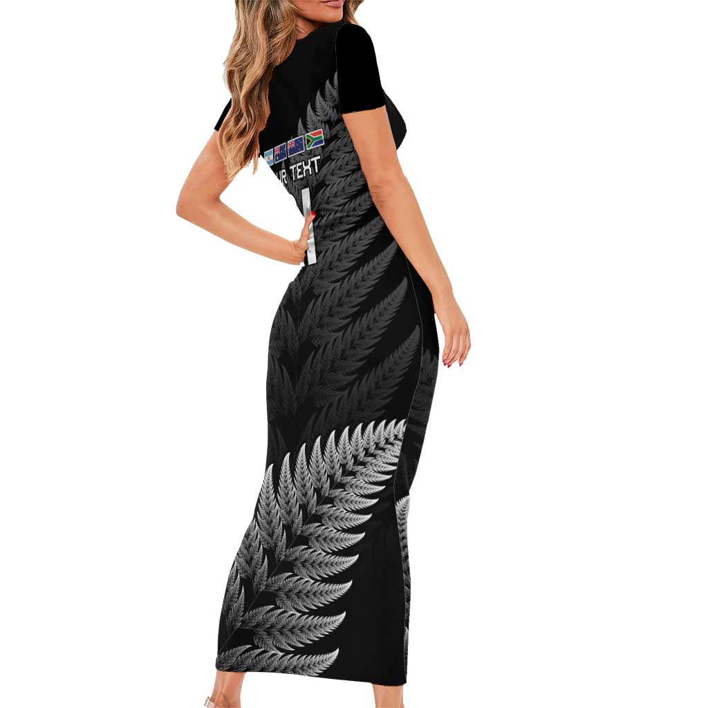 New Zealand Rugby Custom Short Sleeve Bodycon Dress Glory Be To Black Silver-fern - Polynesian Pride