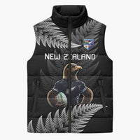 New Zealand Rugby Custom Sleeveless Puffer Jacket Glory Be To Black Silver-fern - Polynesian Pride