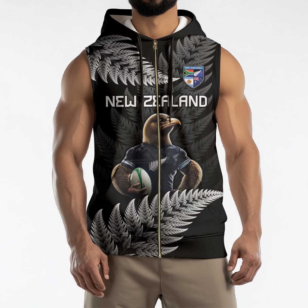New Zealand Rugby Custom Sleeveless Zip Hoodie Glory Be To Black Silver-fern - Polynesian Pride