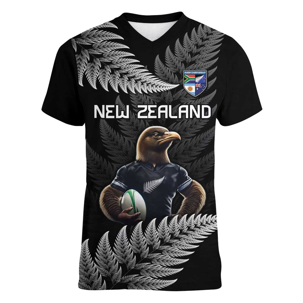 New Zealand Rugby Custom Women V-Neck T-Shirt Glory Be To Black Silver-fern - Polynesian Pride
