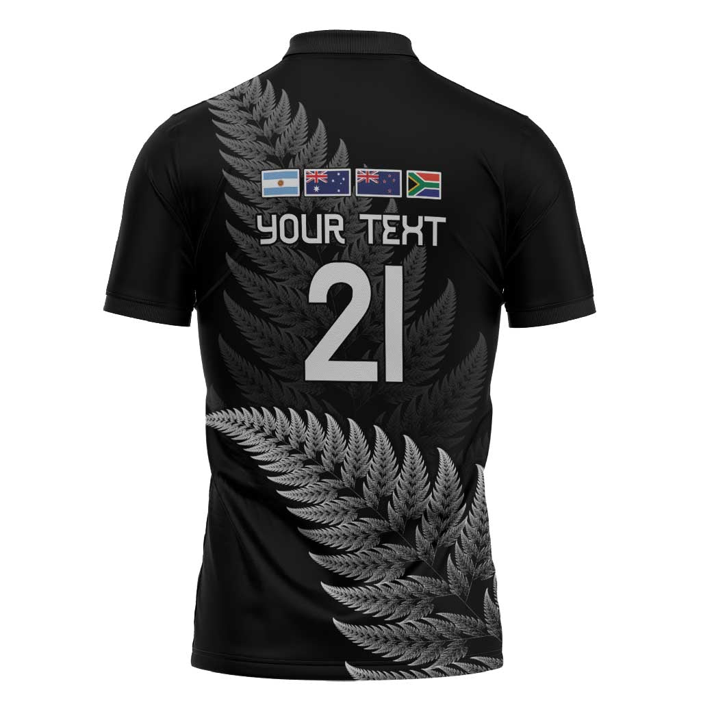 New Zealand Rugby Custom Zipper Polo Shirt Glory Be To Black Silver-fern - Polynesian Pride