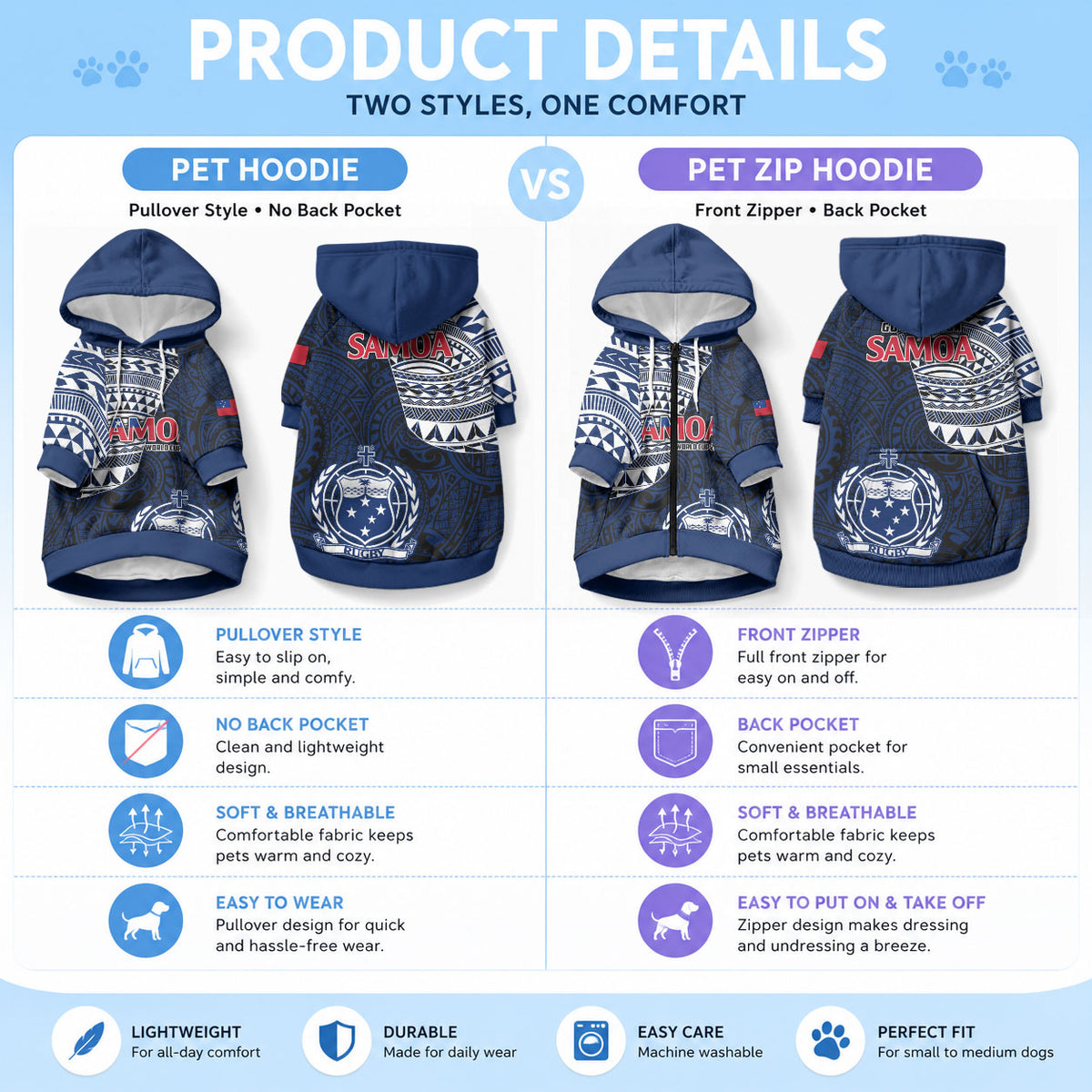 Samoa Rugby Pet Hoodie Proud Samoa World Cup 2023 LT9 - Polynesian Pride