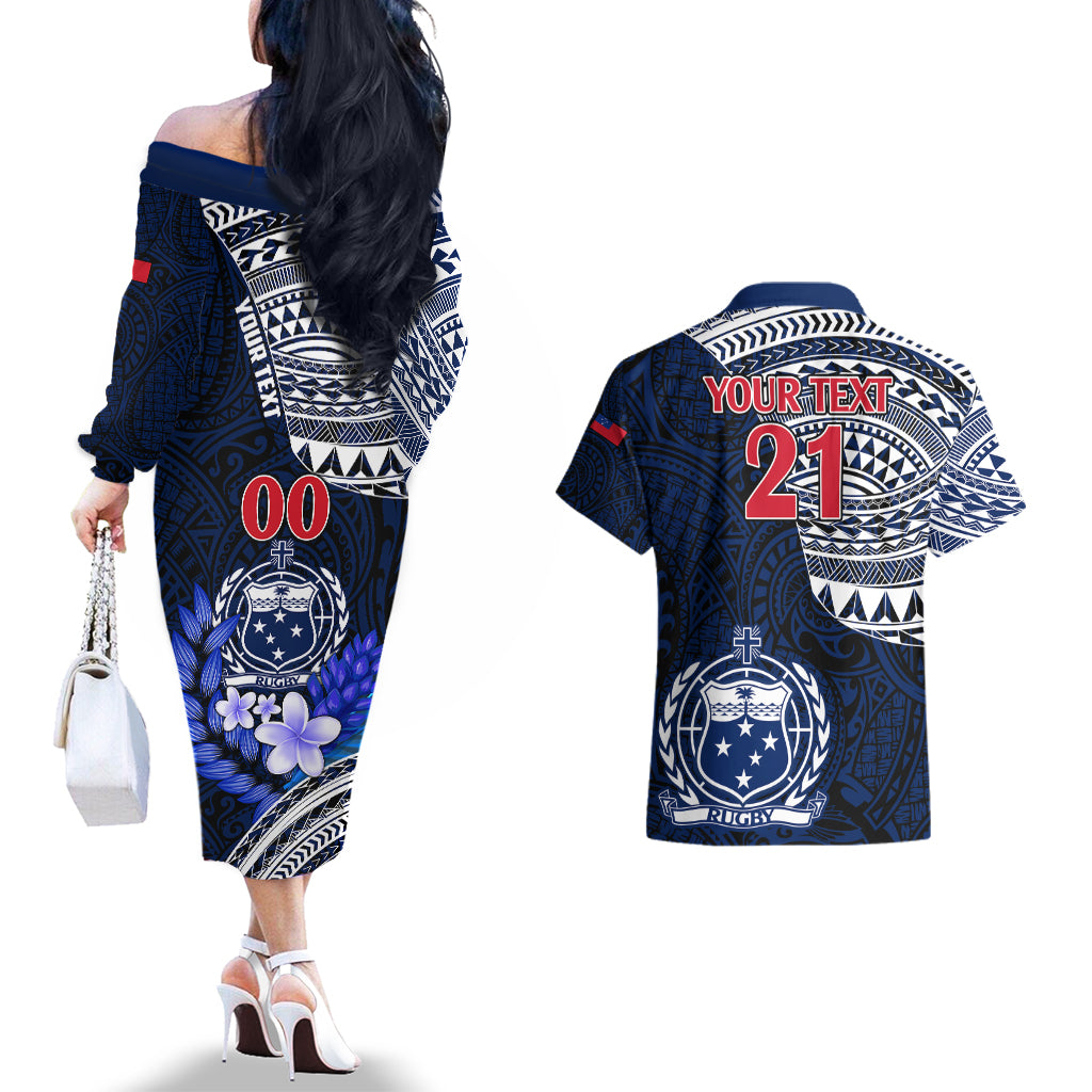 Custom Samoa Rugby Couples Matching Off The Shoulder Long Sleeve Dress and Hawaiian Shirt Proud Samoa World Cup 2023 LT9 - Polynesian Pride