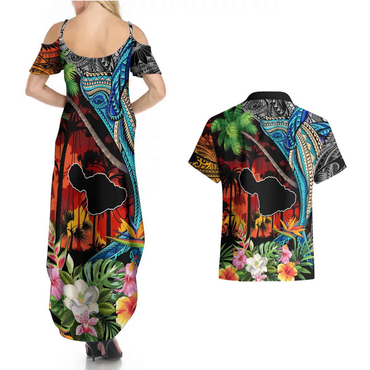 Personalised Hawaii Strong Maui Wildfire Couples Matching Summer Maxi Dress and Hawaiian Shirt Pray For Lahaina Maui LT9 - Polynesian Pride