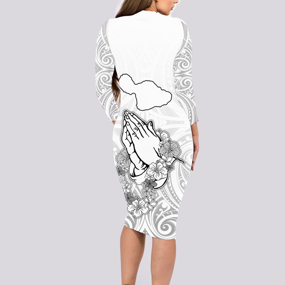 Hawaii Strong Maui Wildfire Long Sleeve Bodycon Dress No4 LT9 - Polynesian Pride