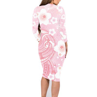 Japan Sakura Floral with Polynesian Vibe Family Matching Long Sleeve Bodycon Dress and Hawaiian Shirt LT9 - Polynesian Pride