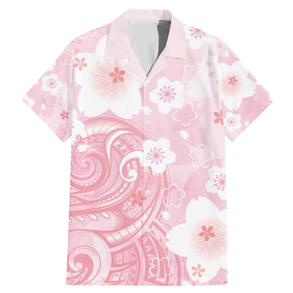 Japan Sakura Floral with Polynesian Vibe Family Matching Mermaid Dress and Hawaiian Shirt LT9 Dad's Shirt - Short Sleeve Pink - Polynesian Pride