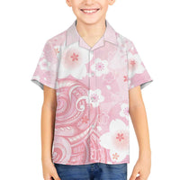 Japan Sakura Floral with Polynesian Vibe Family Matching Off The Shoulder Long Sleeve Dress and Hawaiian Shirt LT9 Son's Shirt Pink - Polynesian Pride