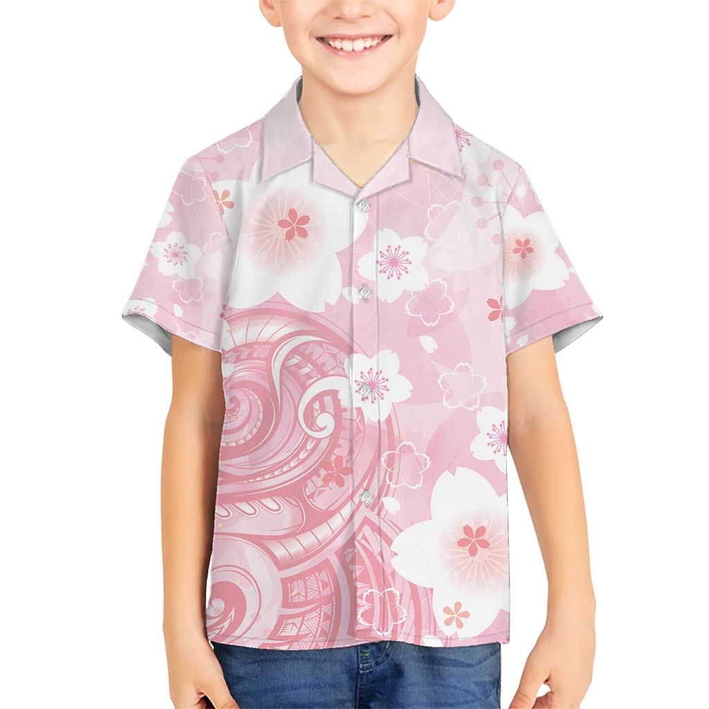 Japan Sakura Floral with Polynesian Vibe Family Matching Off Shoulder Maxi Dress and Hawaiian Shirt