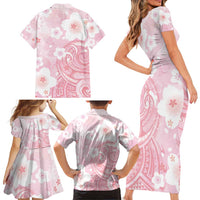 Japan Sakura Floral with Polynesian Vibe Family Matching Short Sleeve Bodycon Dress and Hawaiian Shirt LT9 - Polynesian Pride