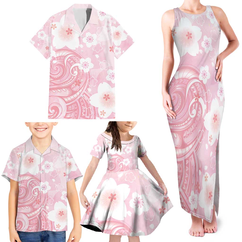 Japan Sakura Floral with Polynesian Vibe Family Matching Tank Maxi Dress and Hawaiian Shirt LT9 - Polynesian Pride