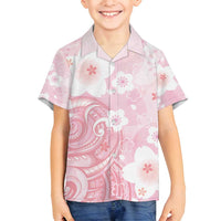 Japan Sakura Floral with Polynesian Vibe Family Matching Tank Maxi Dress and Hawaiian Shirt LT9 Son's Shirt Pink - Polynesian Pride
