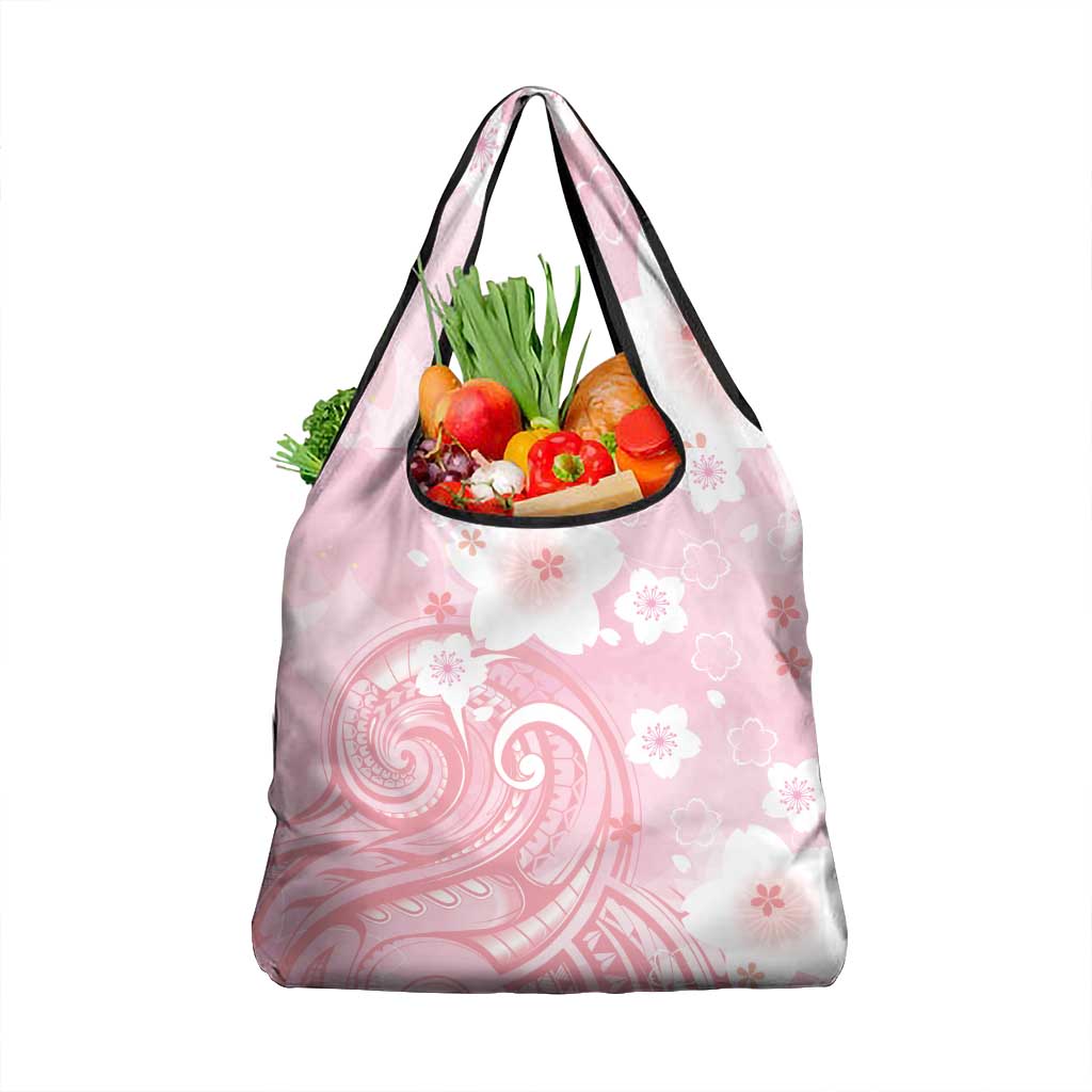 Japan Sakura Floral with Polynesian Vibe Grocery Bag