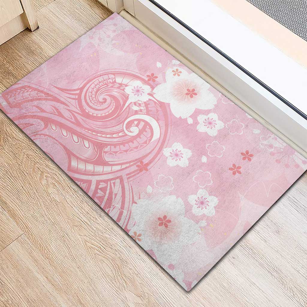 Japan Sakura Floral with Polynesian Vibe Rubber Doormat
