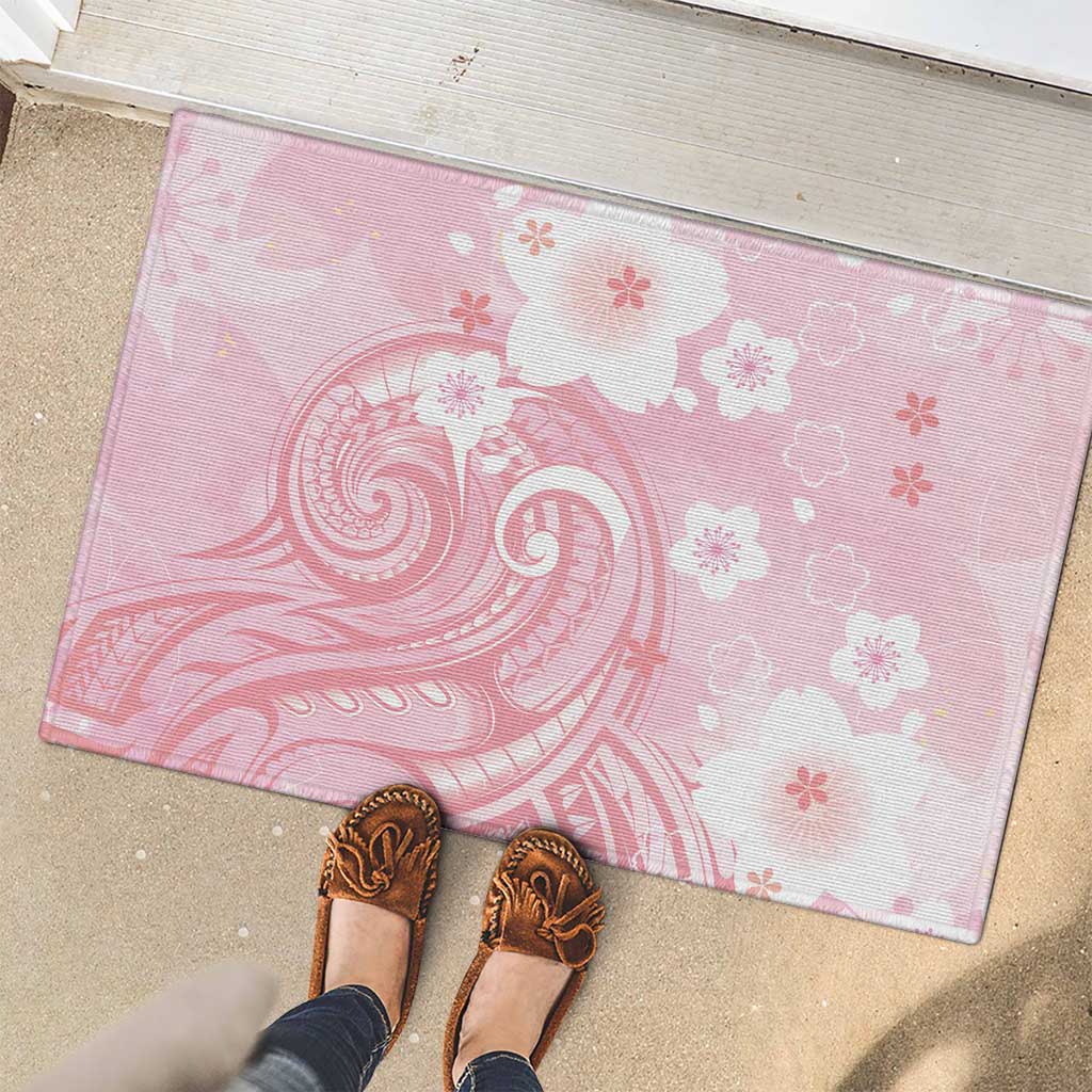 Japan Sakura Floral with Polynesian Vibe Rubber Doormat