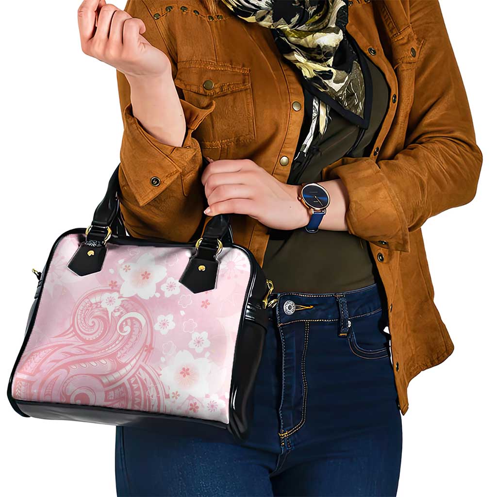 Japan Sakura Floral with Polynesian Vibe Shoulder Handbag