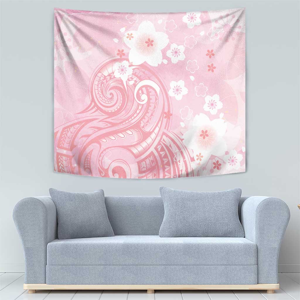 Japan Sakura Floral with Polynesian Vibe Tapestry