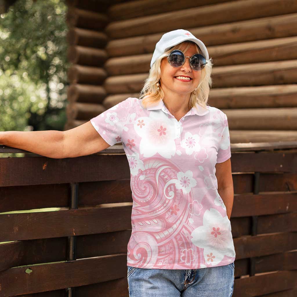 Japan Sakura Floral with Polynesian Vibe Women Polo Shirt