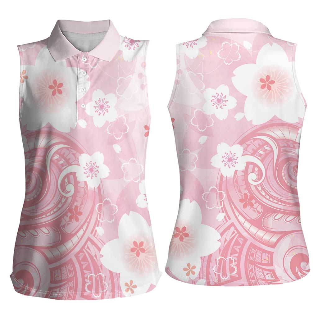 Japan Sakura Floral with Polynesian Vibe Women Sleeveless Polo Shirt