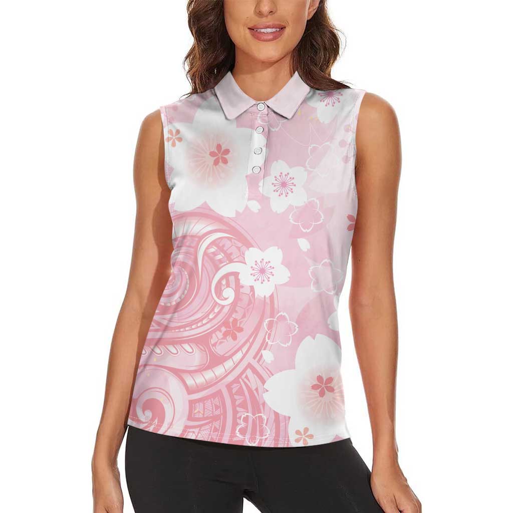 Japan Sakura Floral with Polynesian Vibe Women Sleeveless Polo Shirt