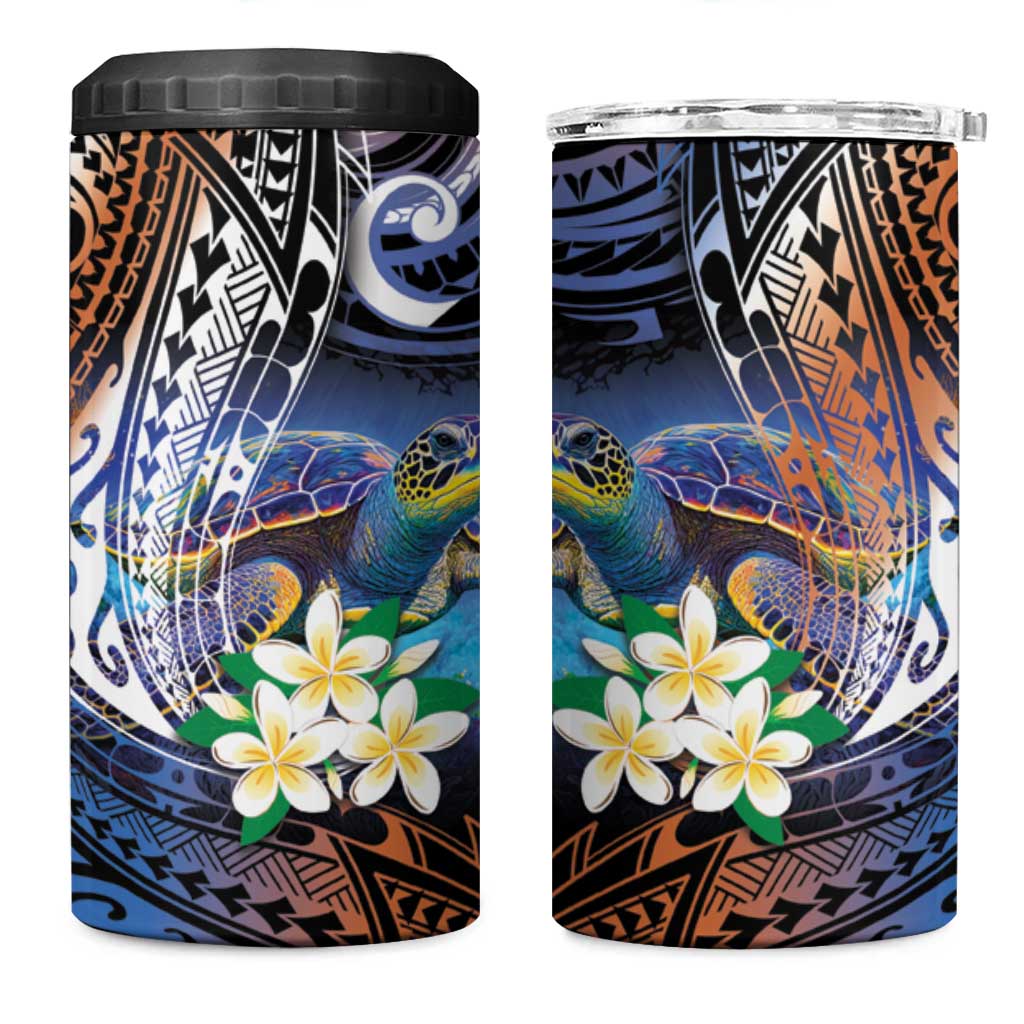 Marshall Islands Kwajalein Atoll 4 in 1 Can Cooler Tumbler Plumeria Sea Turtle with Polynesian Tribal LT9 One Size: 16 oz Blue - Polynesian Pride