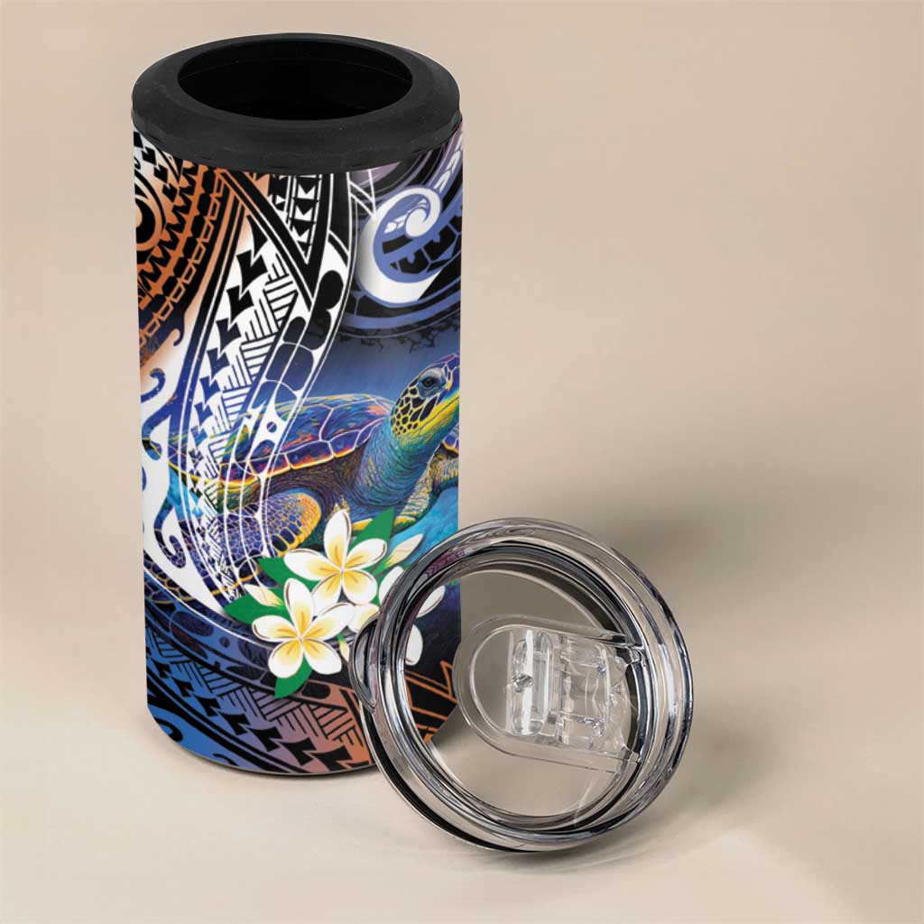 Marshall Islands Kwajalein Atoll 4 in 1 Can Cooler Tumbler Plumeria Sea Turtle with Polynesian Tribal LT9 - Polynesian Pride