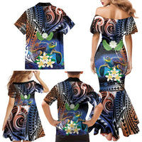 Marshall Islands Kwajalein Atoll Family Matching Mermaid Dress and Hawaiian Shirt Plumeria Sea Turtle with Polynesian Tribal LT9 - Polynesian Pride