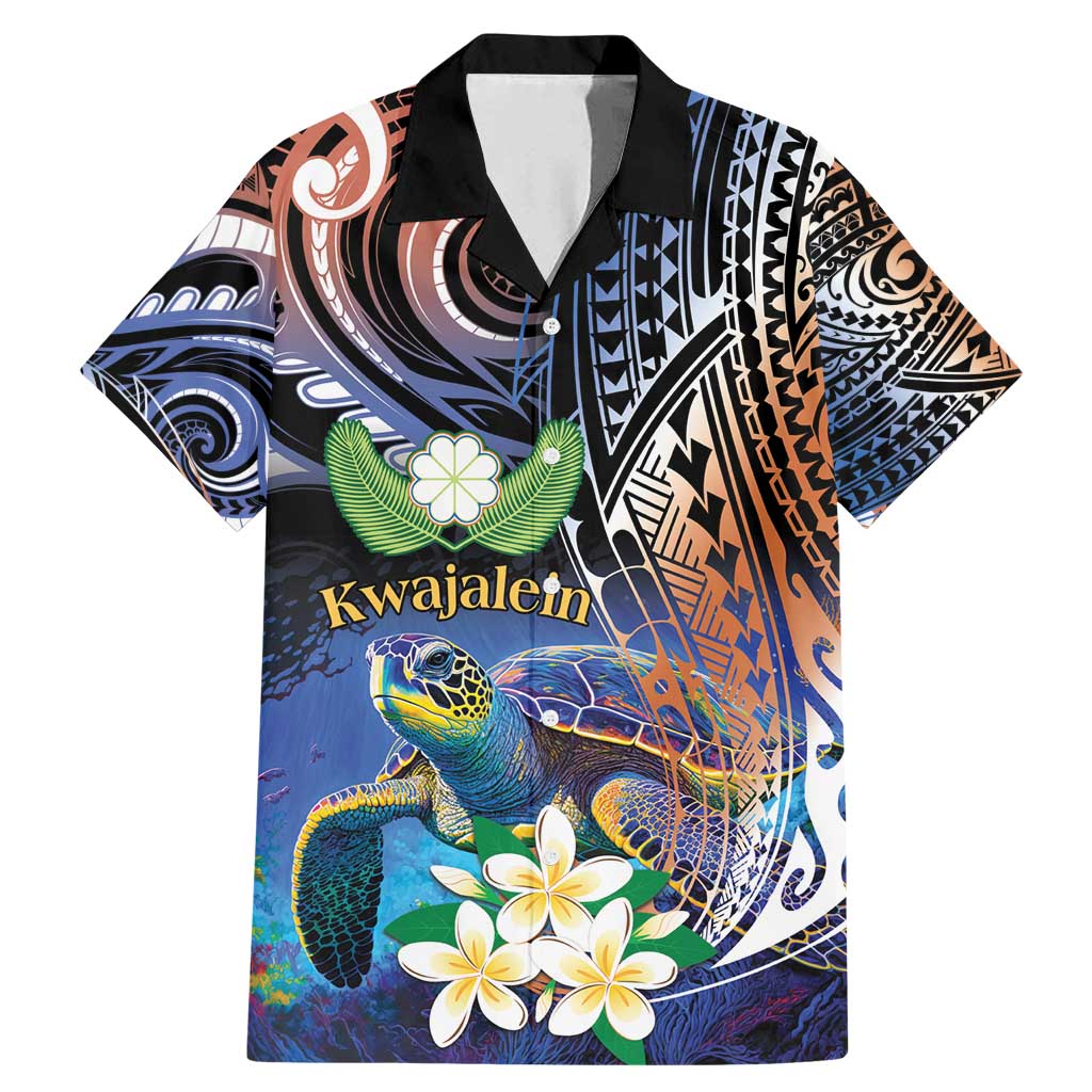 Marshall Islands Kwajalein Atoll Family Matching Mermaid Dress and Hawaiian Shirt Plumeria Sea Turtle with Polynesian Tribal LT9 Dad's Shirt - Short Sleeve Blue - Polynesian Pride