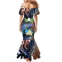Marshall Islands Kwajalein Atoll Family Matching Mermaid Dress and Hawaiian Shirt Plumeria Sea Turtle with Polynesian Tribal LT9 - Polynesian Pride