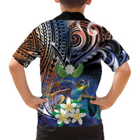 Marshall Islands Kwajalein Atoll Family Matching Off Shoulder Maxi Dress and Hawaiian Shirt Plumeria Sea Turtle with Polynesian Tribal LT9 - Polynesian Pride