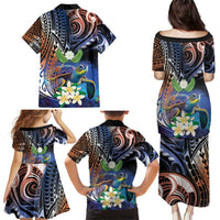 Marshall Islands Kwajalein Atoll Family Matching Puletasi and Hawaiian Shirt Plumeria Sea Turtle with Polynesian Tribal LT9 - Polynesian Pride